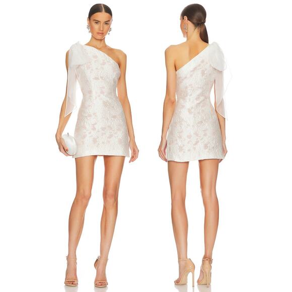 revolve one shoulder lace mini dress For Love & Lemons Lucien One Shoulder Dress in White
